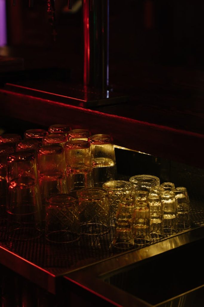 Drinking Glasses on Stainless Steel Counter